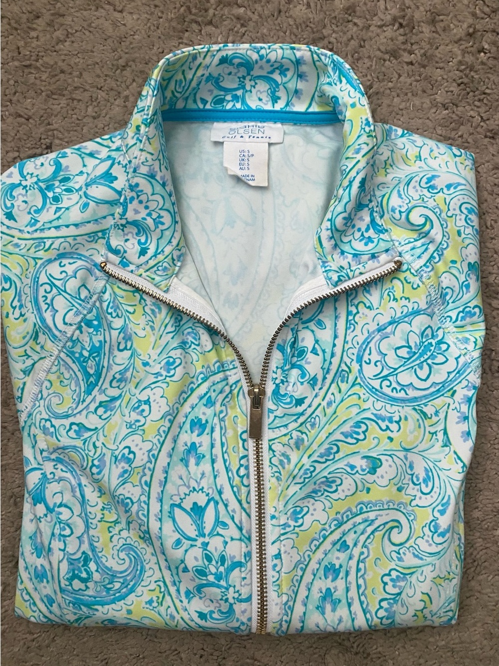 Sigred Olsen Golf & Tennis Paisley Full Zip-Front Jacket Pullover Top. Size S